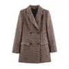Za Comércio Exterior Transfronteiriço Atacado à Vista Estilo Europeu e Americano Moda Outono Feminina Tendência Xadrez Pied-de-Poule Blazer de Comprimento Médio