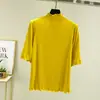 Camiseta de Modal con Cuello Medio Alto Fruncido y Cinco Mangas para Mujer, Verano, Delgada, Capa Base, Top Adelgazante de Moda