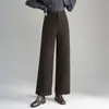Pantalones rectos de lana mezclada para mujer, corte slim, colección otoño/invierno 2026, forrados de polar y engrosados, nuevo diseño de tiro alto, efecto adelgazante, estilo de pierna ancha, con caída fluida, pantalones casuales