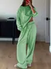 Item quente da moda feminina europeia e americana da Amazon 2026 primavera conjunto casual listrado top de manga longa calça longa de cintura alta conjunto de duas peças