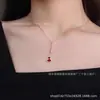 Collar de Calabaza Qijia de Alta Gama Chapado en Oro Incrustado de Diamantes Ágata Roja Cadena para Clavícula Colgante Pequeño Gargantilla Vintage Ins Tendencia Caliente