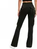 Calça de Yoga Flare de Cintura Alta para Trabalho com Botões e Múltiplos Bolsos, Calça Flare de Cintura Alta Emagrecedora e que Controla a Barriga K048