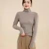 Camiseta base de lana de cuello alto ajustada, manga larga, adelgazante, cálida, capa interior de punto para primavera y otoño, amigable con la piel, top versátil