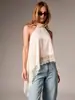 Nuevo Top Sexy de Encaje con Cuello Halter y Dobladillo Irregular, Espalda Descubierta, Color Sólido, Adelgazante, Camisola Versátil