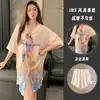 Popular de alta qualidade luxo leve estiloso seda gelada vestido camisa pijama feminino verão novo luxuoso roupão de dormir roupa de casa conjunto fino
