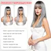 Peruca atmosférica estilo europeu e americano transfronteiriço, com cor degradê, para mulheres, aplique completo com franja, cabelo preto longo e liso, peruca ligeiramente ondulada, cabeça inteira