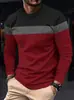 2026 Transfronterizo Manga Larga Casual Europeo y Americano Cuello Redondo Camiseta de Manga Larga Rayada Suéter Superior para Hombre