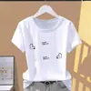 Camiseta Casual de Alta Qualidade com Estampa de Letras, Manga Curta para Mulheres, Verão, Gola Redonda, Solta e Versátil, Top da Moda Estilo Mãe