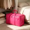 Bolsa de almacenamiento para mudanza de tamaño grande, color rosa, con asas y cremallera, para guardar ropa y ropa de cama, bolsa organizadora