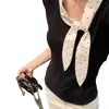 Venta al por mayor transfronteriza Verano 92% Algodón Estilo Coreano Lazo Lunares Sin Mangas Camiseta Chaleco para Mujer Cintura Adelgazante Aspecto Superior