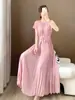 Falda plisada de encaje con cordones de temperamento de alta gama Shenzhen Nanyou de alta gama Comercio exterior transfronterizo para mujer Vestido plisado Largo