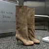 Botas femininas de cano alto para tamanhos grandes, novas, versáteis, vintage, estilo tubo, botas longas, botas de cowboy western de salto alto