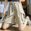 Pantalones Cortos Cargo con Cordón en la Cintura 3D para Mujer Verano 2026 Delgados Caídos Seda de Hielo Pierna Ancha Adelgazantes Largo hasta la Rodilla
