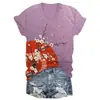 Estampa de Arte de Guarda-chuva de Flor de Cerejeira Retrô Camiseta Feminina Manga Curta Decote V Estampa de Flor de Cerejeira Personalização de Peça Única Pedido Mínimo