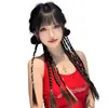 Peruca de Trança Boxeadora para Mulheres com Cabelo Longo, Rabo de Cavalo Alto, Trança Suja Doce e Descolada, Trança Colorida de Peruca, Peruca Popular de Trança Twist