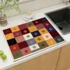 Alfombrilla de Drenaje para Cocina Cuadros Coloridos Retro de Barro Diatomeas Absorbente de Agua Secado Rápido Antideslizante Alfombrilla para Mesa Secado de Vajilla Tazones y Platos