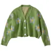 2026 Amazon Otoño e Invierno Nuevo Casual Floral Tejido Chaqueta Suelta Cuello en V Suéter Cárdigan Top Corto para Mujer
