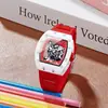 Venta Caliente Richard Forma de Barril Esqueleto Fondo Transparente Versátil Estilo Japonés Coreano Reloj de Pulsera para Hombre Reloj de Cuarzo Al Por Mayor