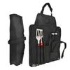 Delantal 410 Acero Inoxidable Mango de Madera Mediano Set para Parrilla de 6 Piezas Tenedor BBQ Pala Pinza Botella de Condimento Guantes Set para Parrilla