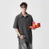 Estilo Retro Americano Falso Dos Piezas Cuadros Cuello Campana Manga Corta Unisex Verano Retazos Camisa Polo Camiseta Resistente Holgada Media Manga