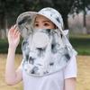Chapéu de verão feminino estilo coreano grande beiral para colheita de chá chapéu de sol de malha respirável chapéu de equitação rosto cobrindo pescoço proteção xale chapéu de sol