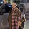 Cachecol de Inverno Estilo Coreano para Mulheres 2024 Lã Mohair Espessado Quente Moda Versátil Xadrez Franja Cachecol Atmosférico