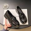 Mocassins de Bico Redondo com Solado Grosso para Mulheres, Sapatos de Couro Estilo College JK, Versáteis Estilo Britânico, Modelo Novo 2025 Sapatos Slip-On Tendência