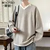 Bishe Lindo Retrô Estilo Preguiçoso Versão Coreana Tricô Casual Solto Versátil Suéter de Gola V Atmosférico Masculino