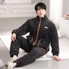 Pijama de invierno para hombre, cárdigan acolchado de franela gruesa de tres capas, de manga larga, informal, para el hogar, ropa exterior sencilla