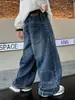 Jeans holgados de pierna ancha para niños, diseño moderno y genial, pantalones largos de pierna recta para niños mayores, pantalones casuales de moda para primavera y otoño