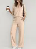 2026 Moda deportiva cruzada europea y americana para mujer en Amazon, sudadera de color liso con cuello en V y manga larga, conjunto de pantalones casuales