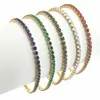 Pulseira de aço titânio com zircônia de fileira única totalmente cravejada, estilo ins, cor fresca, exportável, pulseira de aço inoxidável para mulheres