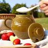 Tarro de Sal Cerámica Tarro de Condimentos Hogar Cocina Antiguo a Prueba de Humedad Tarro para Manteca con Tapa Resistente a Altas Temperaturas Cuchara Tarro de Aceite de Chile