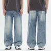 Jeans de mezclilla lavada para hombre con adornos de pedrería estilo American high street, marca nueva y de moda Otoño 2026, pantalones holgados de pierna ancha al por mayor