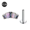 Aleación de Titanio F136 Opal Cuadrado Empalmado Circonita Stud para Labio con Rosca Interna Stud para Oreja Stud para Cartílago de la Oreja Joyería para Piercing Rosca 0.9
