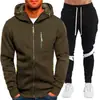 Nuevo Conjunto de Sudadera Deportiva Casual de Color Sólido para Hombre 2024 con 4 Cremalleras, Cardigan de Polar con Capucha, Conjunto de 2 Piezas para Otoño
