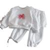 Conjunto de Ropa de Primavera Nuevo Estilo Coreano para Niñas Pequeñas y Niños Pequeños, Sudadera de Manga Larga con Mariposa 3D a la Moda y Pantalones Jogger para Bebé