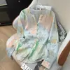Camisa de Lino de Algodón Estampada de Manga Larga para Mujer 2026 Primavera Otoño Delgada Cuello en V Protección Solar Artística Retro Floral Top