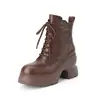 Botines plataforma de moda estilo británico de 10 cm, nueva colección otoño/invierno 2026, punta redonda, tacón grueso, con cordones, botines para mujer