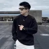 Otoño/Invierno Nuevo Capa de Aire de Peso Pesado Sudadera con Capucha de Cuello Redondo Simple para Hombre Sensación de Alta Gama Holgada Versátil Color Sólido Capa Base Manga Larga