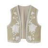 Spot Aliexpress Transfronterizo 2025 Nuevo Chaleco Cardigan sin Mangas con Decoración de Bordado de Flores Retro