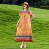 Vestido de Seda de Algodão para Mães de Meia-Idade e Idosas, Novo Estilo Verão 2026, Elegante e Nobre, Esconde a Barriga, Vestido de Seda de Algodão da Moda e Estiloso