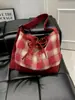 Moda Xadrez Outono e Inverno Bolsa de Lã Suede Costura Retrô Bolsa Tote Estilo Ins Bolsa de Ombro Único Transversal Tendência de Roupa de Trabalho