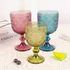 Copa de Vino de Vidrio de Color en Relieve, Vaso para Jugos, Copa de Vino, Copa de Cáliz, Copa de Vino Engrosada, Copa de Champaña, Lujo Ligero Retro