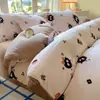 Juego de cuatro piezas de terciopelo de leche invierno cálido engrosado funda de edredón de terciopelo coral vellón de doble cara sábana de franela juego de tres piezas