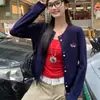 Cardigan de Tricô Amarelo Bordado Outono Primavera 2026 Feminino Estilo Coreano Design de Moda Suéter Peça Externa Top Tamanho Único