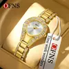 Reloj para Mujer Oufani Incrustado de Diamantes, Elegante, Retro, Personalizado, Reloj de Cuarzo con Patrón de Sol, Sencillo, Resistente al Agua, Reloj de Lujo Ligero
