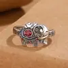 Anel Jixiang Ruyi Queimando Azul Artesanal Anel Estilo Retro Prata Anel de Elefante Pequeno Joia de Boca Solta Presente