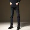 Jeans negros de alta gama a la moda de Hong Kong para hombre, estilo primavera y otoño, elásticos, versátiles, casuales, corte ajustado, pantalones largos skinny para otoño