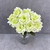 Flor de simulação flor de rosa artificial 9 cabeças buquê de rosa com diamante simulação com folhas decoração de casamento decoração de casa flor artificial
